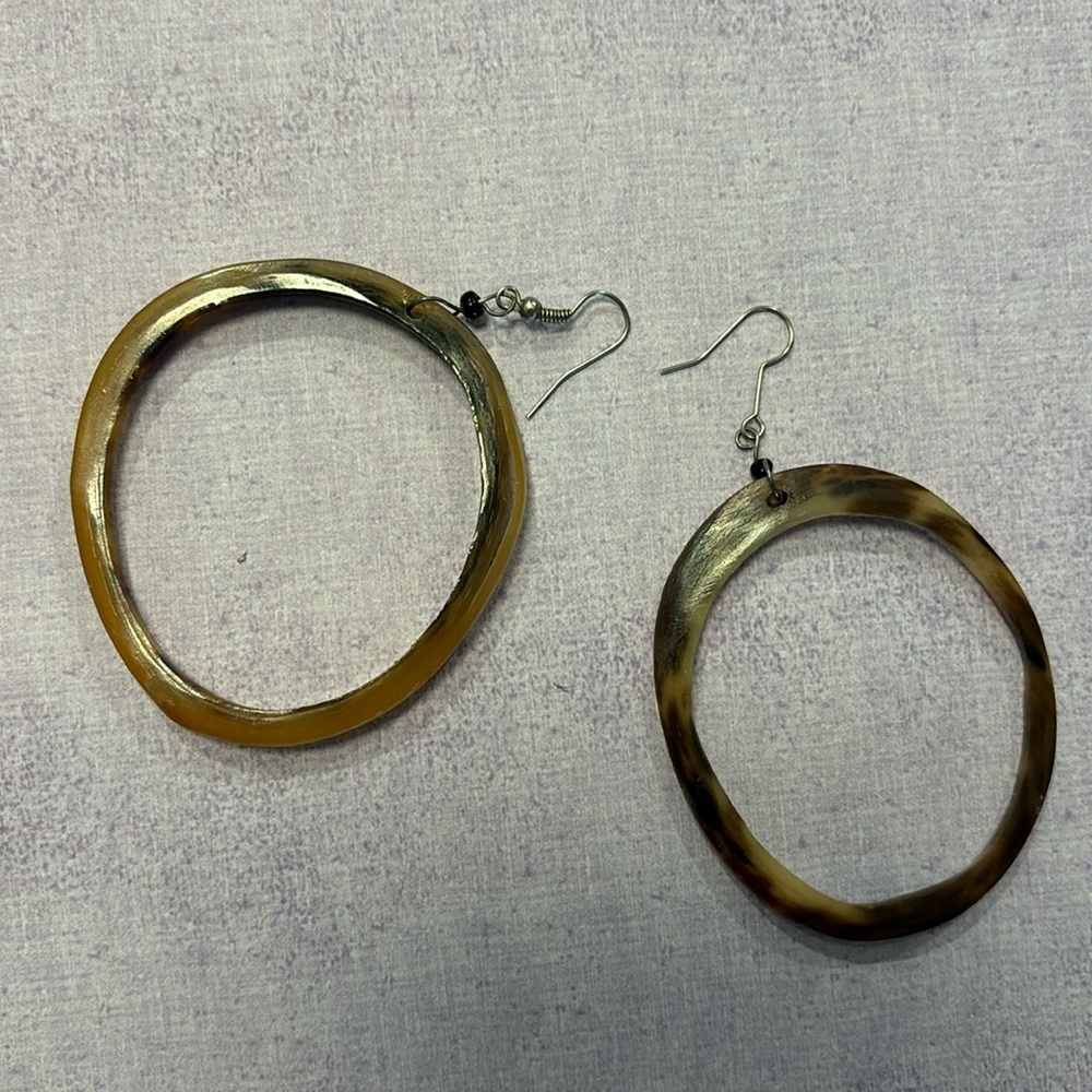 Cow horn sterling silver oval earrings